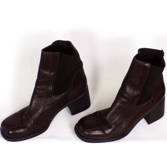 LIZ CLAIBORNE size 9M brown COLLINA mid-heel ankle boots leather uppers - Picture 4 of 15